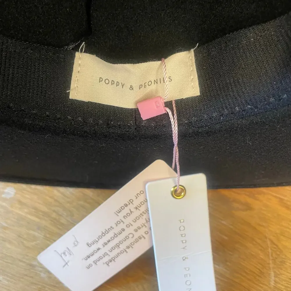 NWT Poppy & Peonies Rancher Hat in Black Adjustable Vegan Discontinued